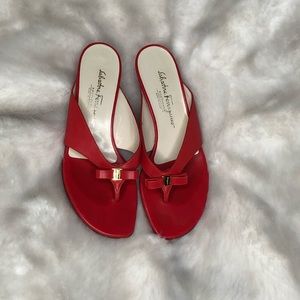 Ferragamo Red Bow Thong Leather Sandals